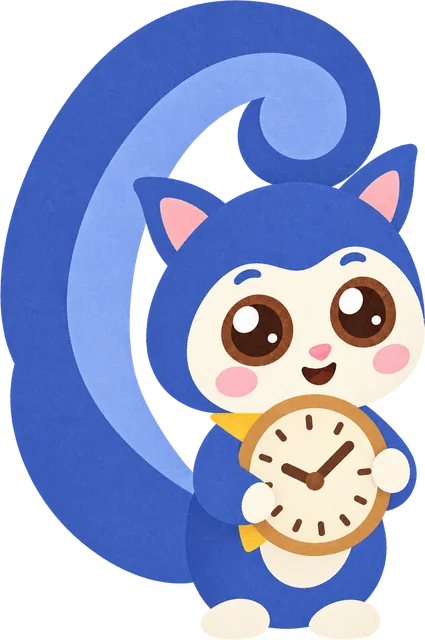 Pip the squirrel holding a small clock
