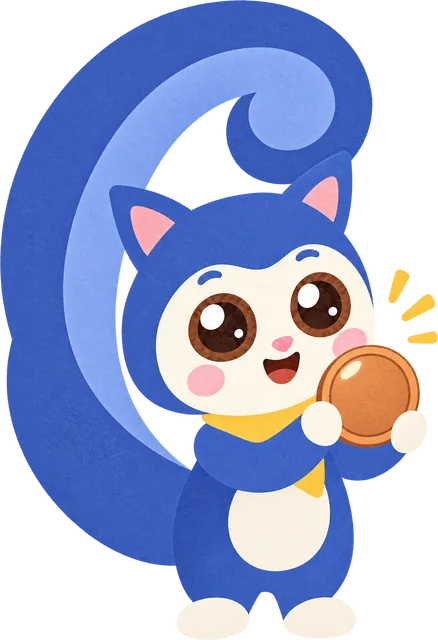 Pip the squirrel holding up a penny