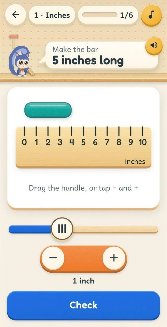 Pip app screen: make the bar 5 inches long on a ruler